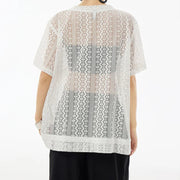 Sheer Lace Overlay Top – Short Sleeve, Relaxed Fit, Statement Layering Piece-SimpleModerne