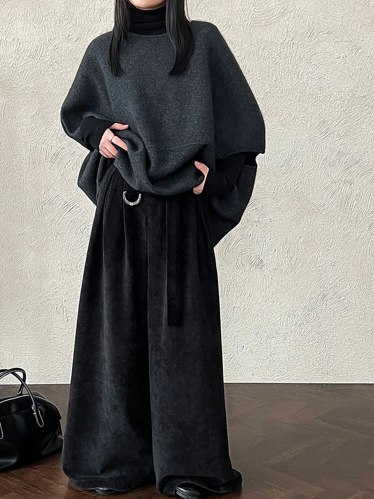 High-Waist Velvet Wide-Leg Trousers – Black / Coffee