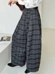 Gothic Plaid Super-Wide Trousers — Grey Windowpane