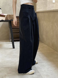 Pleated Wide-Leg Trousers – Casual Minimal Goth-SimpleModerne