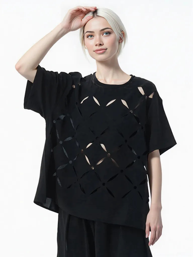 Punky Cut-Out Relaxed Tee – Bold and Effortless Style-SimpleModerne