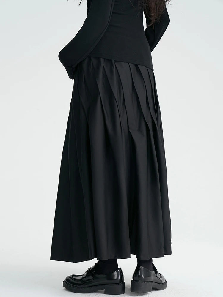Asymmetrical Pleated Maxi Skirt – Flowing Silhouette, High-Waist, Gothic Elegance-SimpleModerne