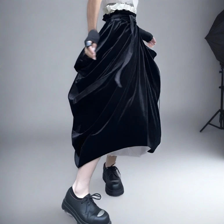 Casual Minimal Goth Irregular Design Layered Skirt-SimpleModerne