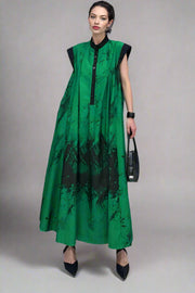 Green Tie-Dye Sleeveless Maxi Dress-SimpleModerne