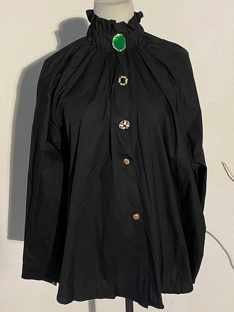 Ruffled Blouse with Decorative Buttons-SimpleModerne