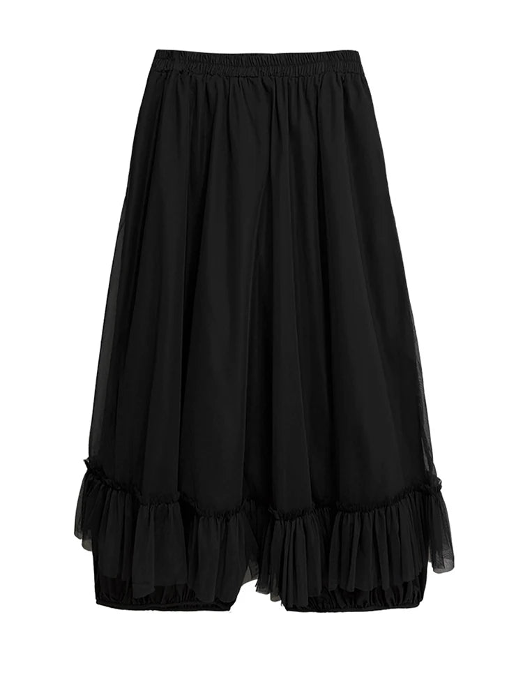 Minimalist Goth Wide-Leg Tulle Overlay Trousers – Casual Minimal Statement Pants-SimpleModerne
