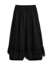 Minimalist Goth Wide-Leg Tulle Overlay Trousers – Casual Minimal Statement Pants-SimpleModerne
