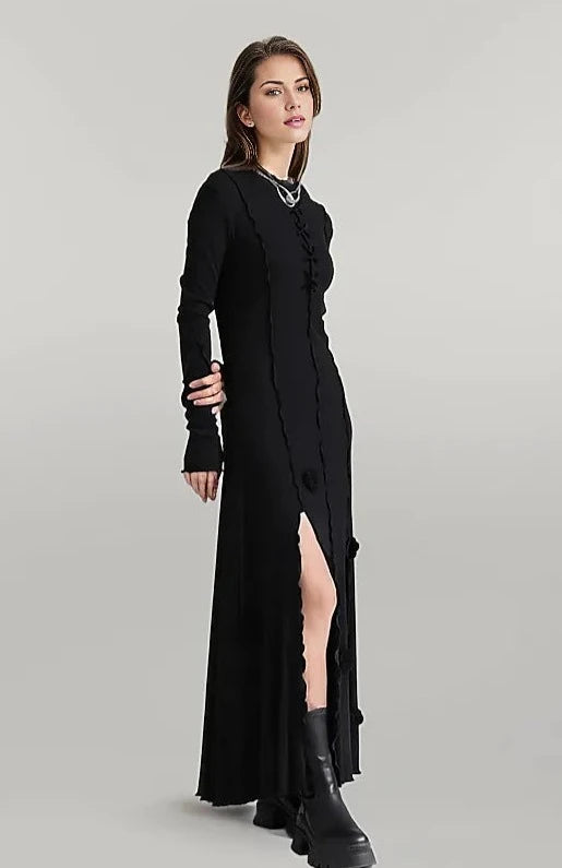 Casual Minimal Goth Maxi Dress with Splits-SimpleModerne