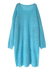 Open-Knit Mid-Calf Pullover Dress-SimpleModerne