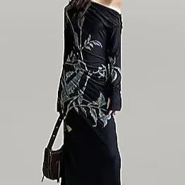 Casual Minimal Goth Off Shoulder Dress-SimpleModerne