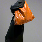 Oversized Vintage Cowhide Shopper – Handmade Leather Tote with Canvas Pouch (Cognac Brown)-SimpleModerne