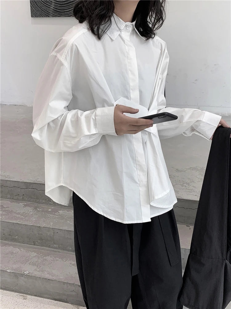 Architectural Asymmetric Wrap Blouse - Stark White-SimpleModerne