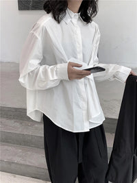 Architectural Asymmetric Wrap Blouse - Stark White-SimpleModerne