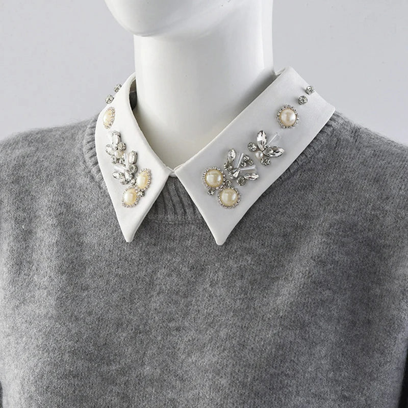 Embellished Detachable Collar – Minimal Gothic Pearl Accent-SimpleModerne