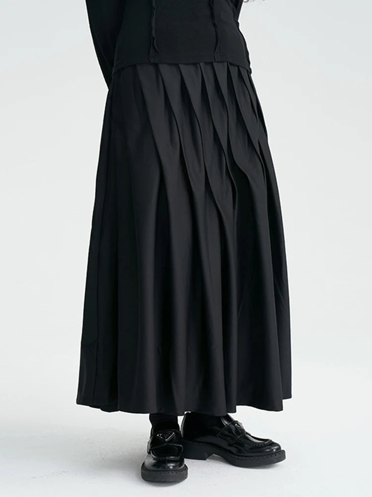 Asymmetrical Pleated Maxi Skirt – Flowing Silhouette, High-Waist, Gothic Elegance-SimpleModerne