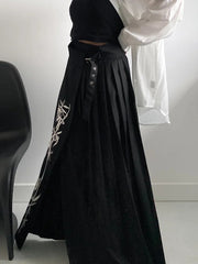 Casual Minimal Goth Embroidery Skirt-SimpleModerne