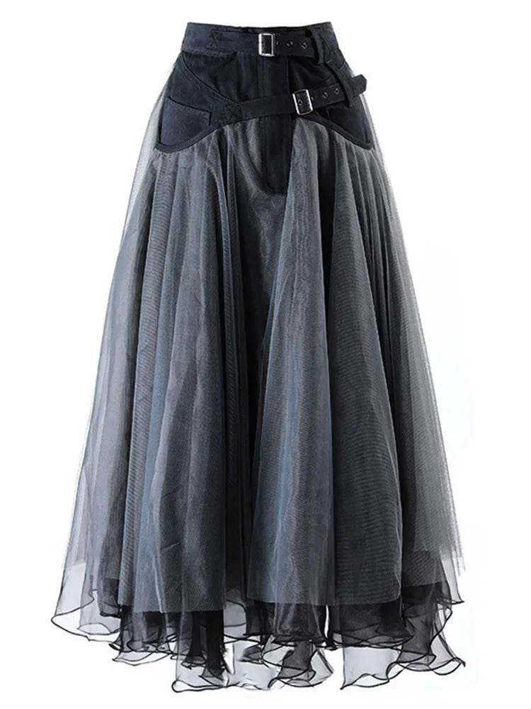 Layered Gothic Style Tulle Skirt with Buckles-SimpleModerne