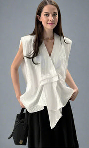 Jazzed-Up Texture Blouse – Asymmetrical Draped Statement Top-SimpleModerne