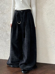 High-Waist Velvet Wide-Leg Trousers – Black / Coffee