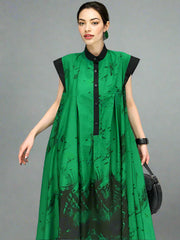 Green Tie-Dye Sleeveless Maxi Dress-SimpleModerne