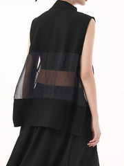 Sheer Panel Sleeveless Shirt-SimpleModerne