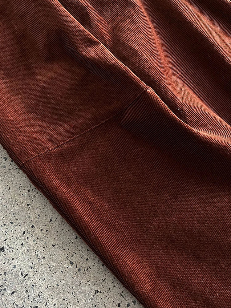 Wide Corduroy Trousers — Deep Chestnut Brown-SimpleModerne