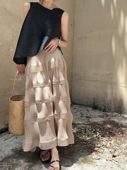 Pleated Pattern Khaki Skirt-SimpleModerne