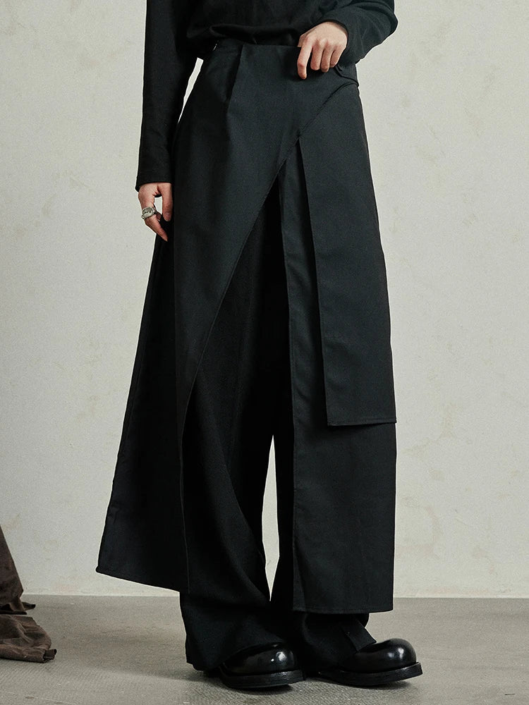 Casual Minimal Goth Irregular Overlay Trousers-SimpleModerne