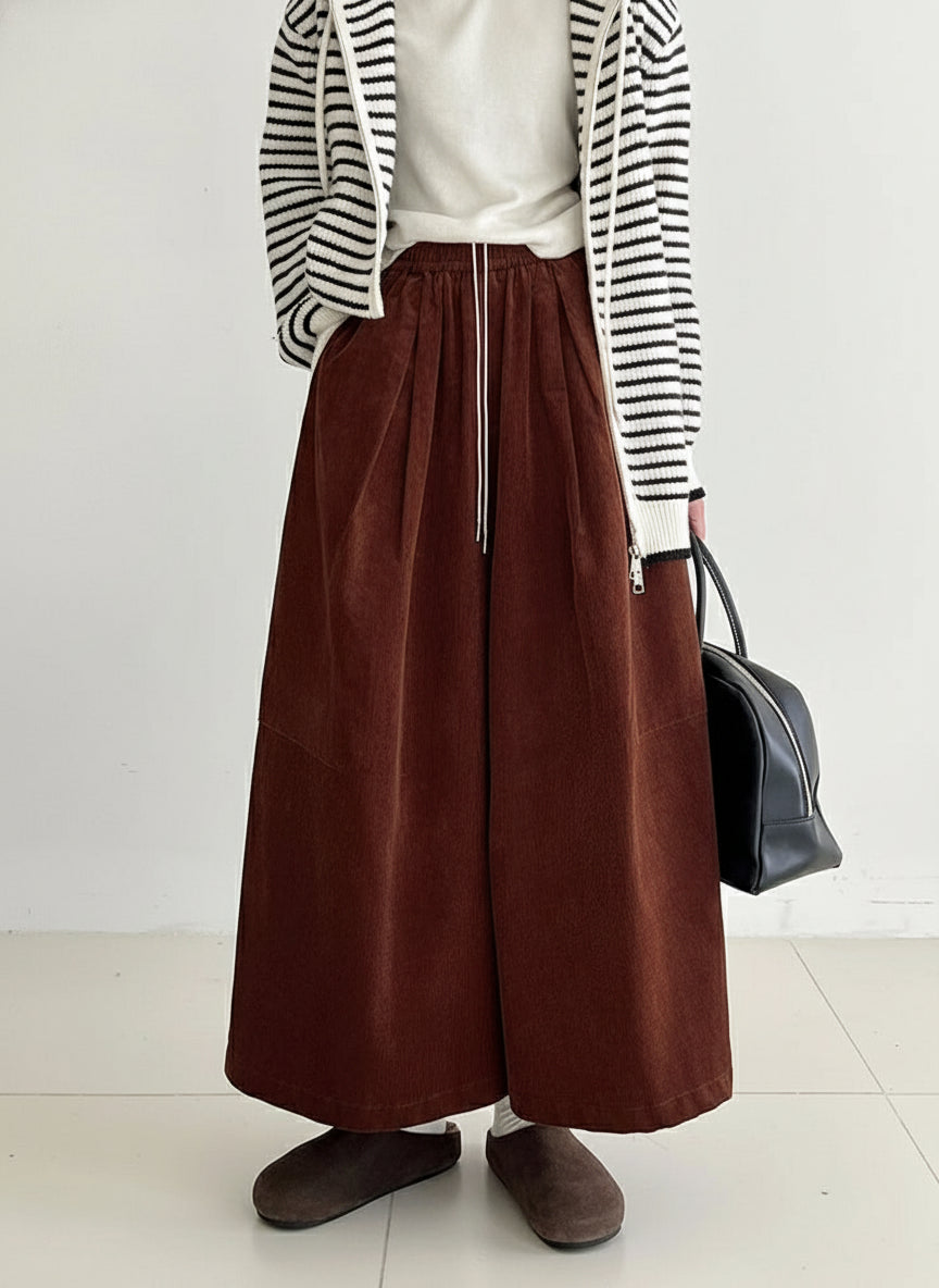 Wide Corduroy Trousers — Deep Chestnut Brown-SimpleModerne