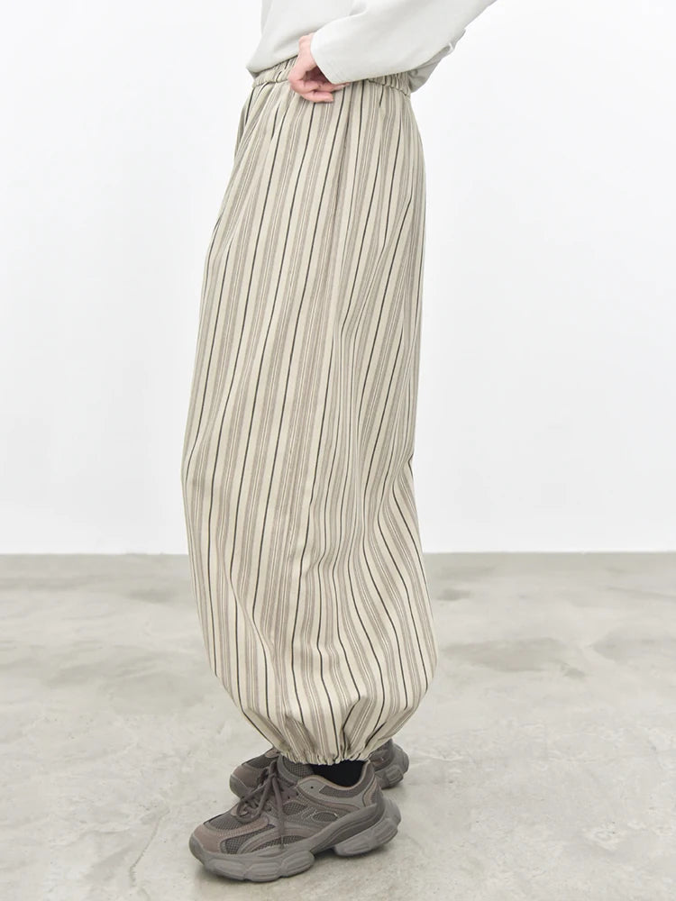 Sand Striped Relaxed Balloon Trousers-SimpleModerne