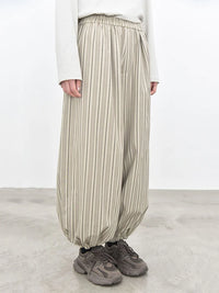 Sand Striped Relaxed Balloon Trousers-SimpleModerne