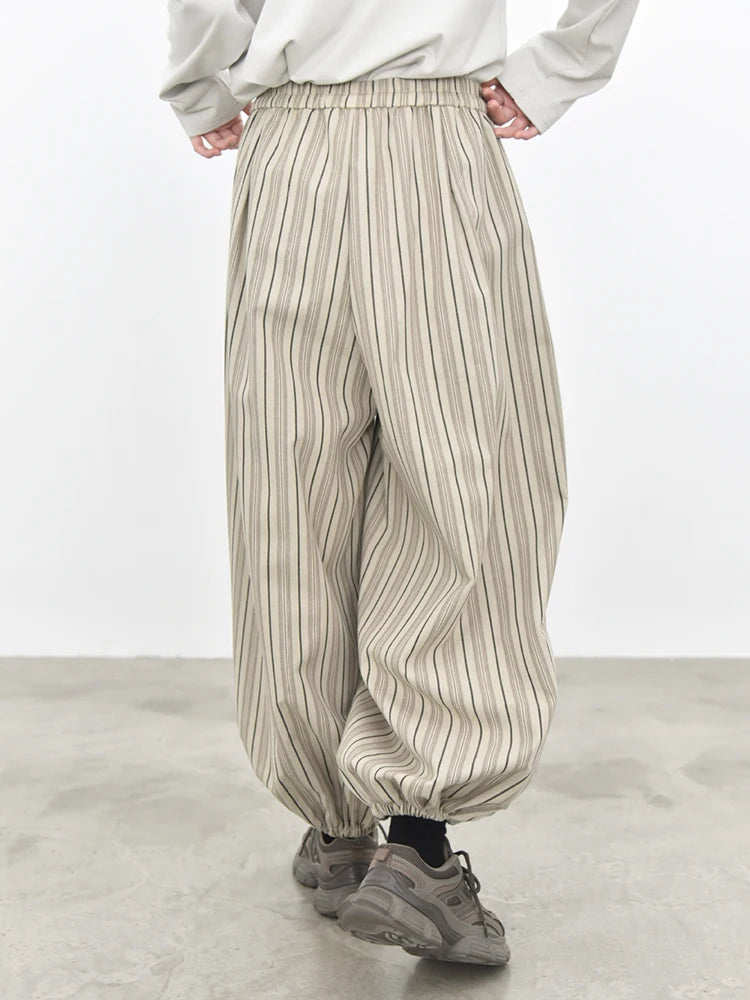 Sand Striped Relaxed Balloon Trousers-SimpleModerne