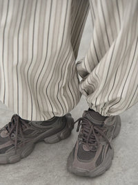 Sand Striped Relaxed Balloon Trousers-SimpleModerne