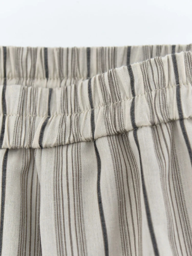 Sand Striped Relaxed Balloon Trousers-SimpleModerne