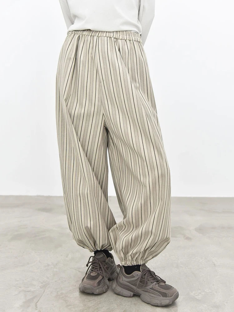 Sand Striped Relaxed Balloon Trousers-SimpleModerne
