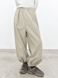Sand Striped Relaxed Balloon Trousers-SimpleModerne
