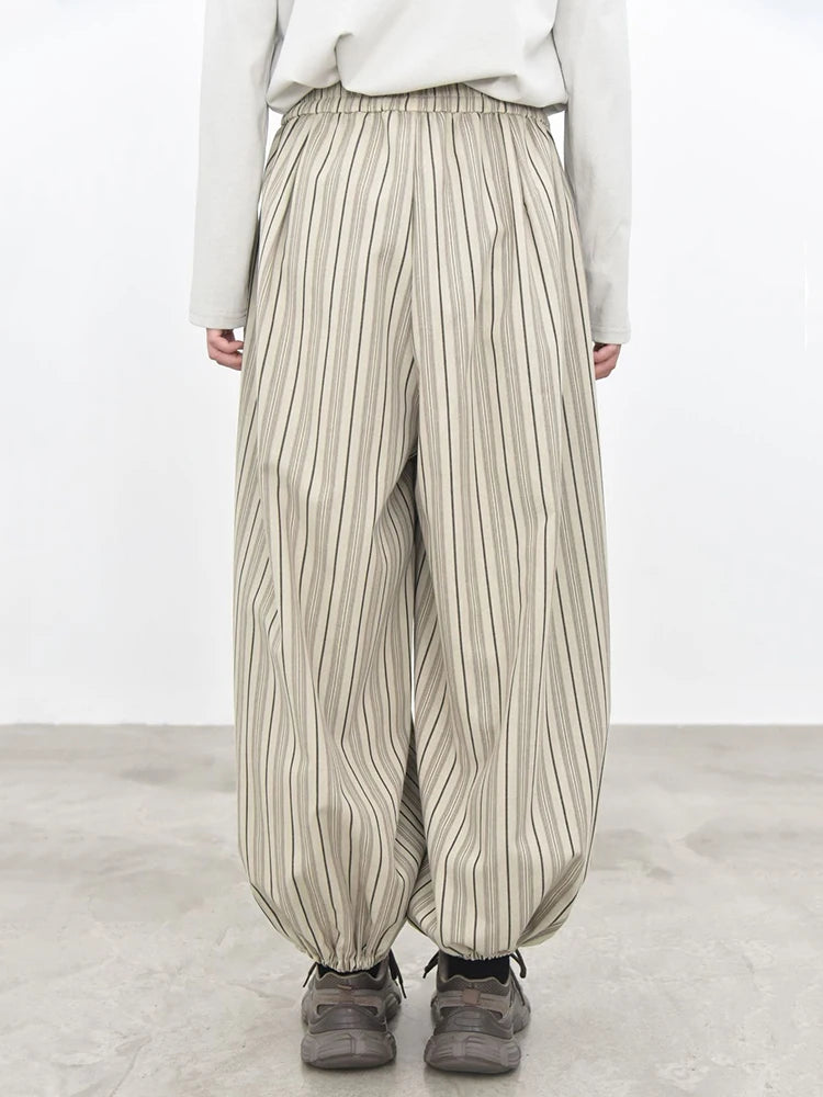 Sand Striped Relaxed Balloon Trousers-SimpleModerne