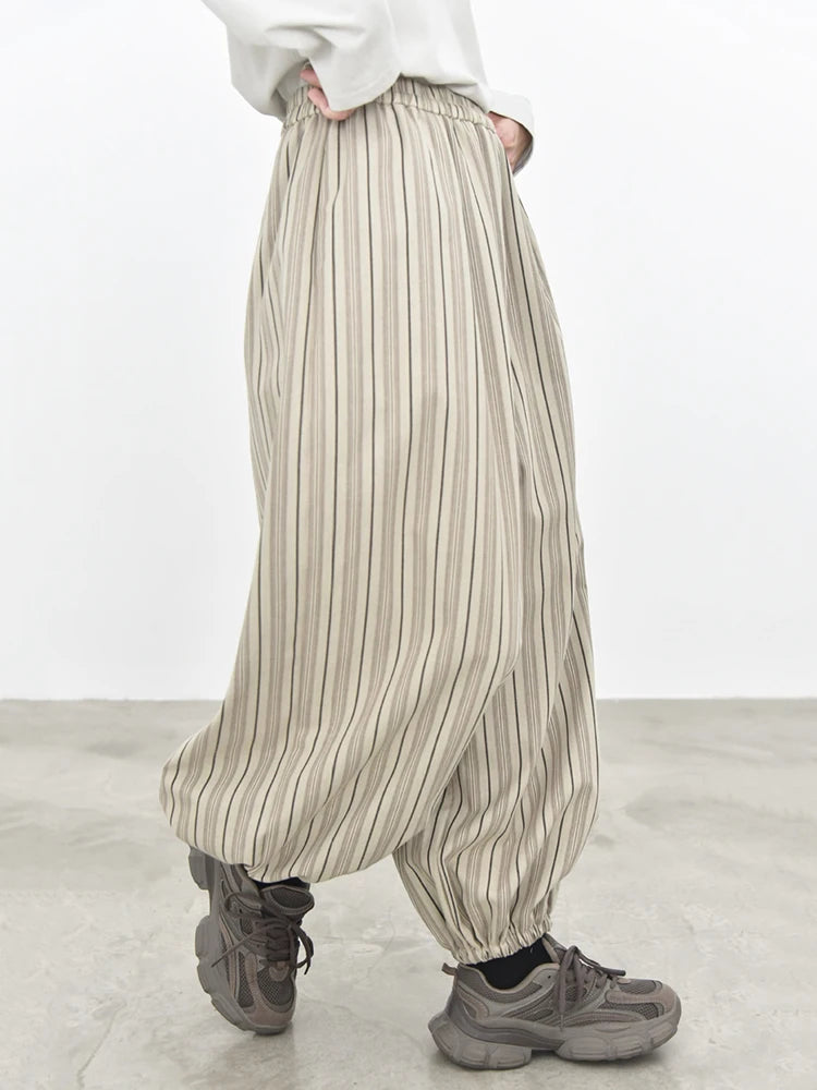 Sand Striped Relaxed Balloon Trousers-SimpleModerne