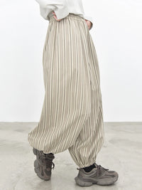 Sand Striped Relaxed Balloon Trousers-SimpleModerne