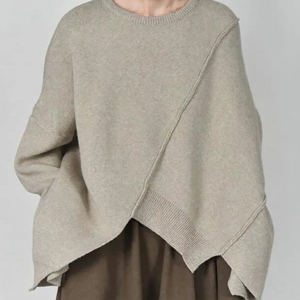 Minimalist Asymmetric Hem Pullover with Long Sleeves – Casual Cozy Fit-SimpleModerne