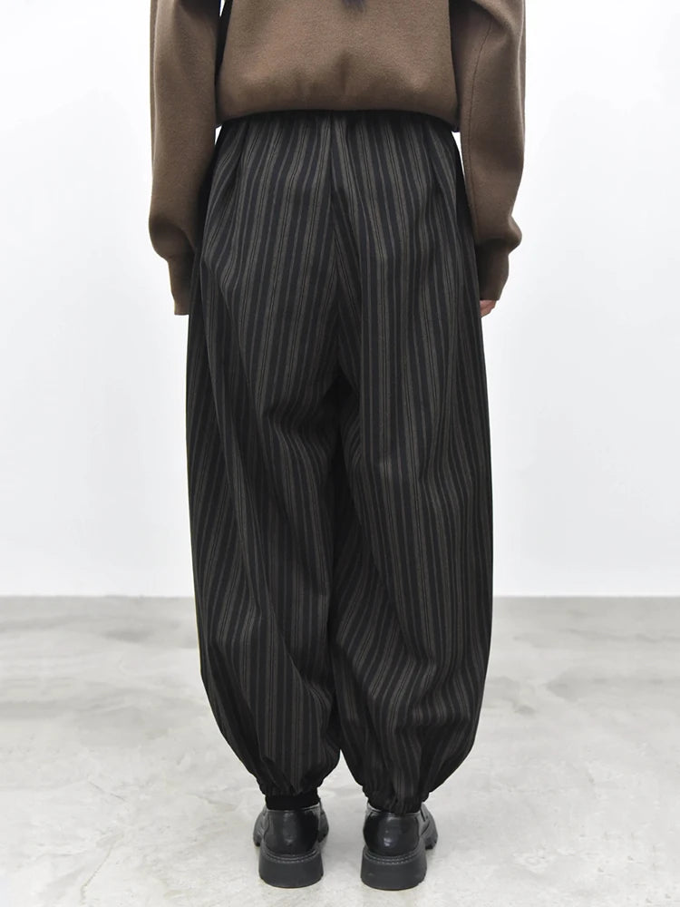 Black Striped Relaxed Balloon Trousers