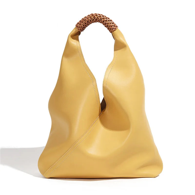 Soft Natural Leather Yellow Shopper-SimpleModerne