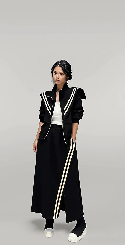 Sporty Two Piece - Skirt & Jacket Set Black-SimpleModerne