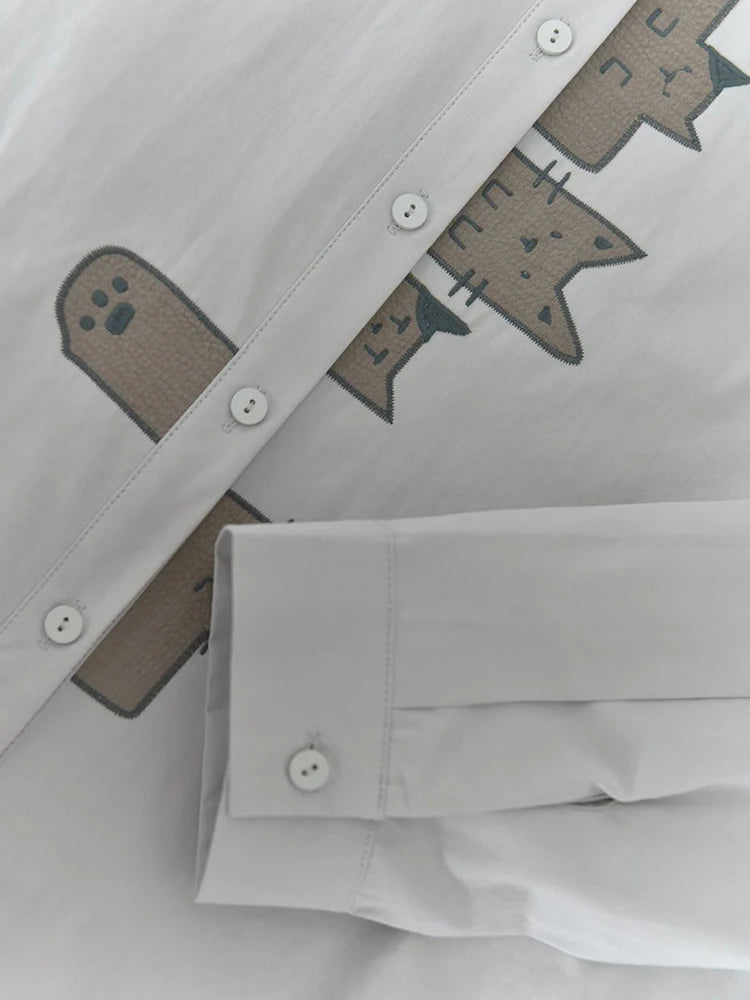 Playful Cat Print Shirt Blouse