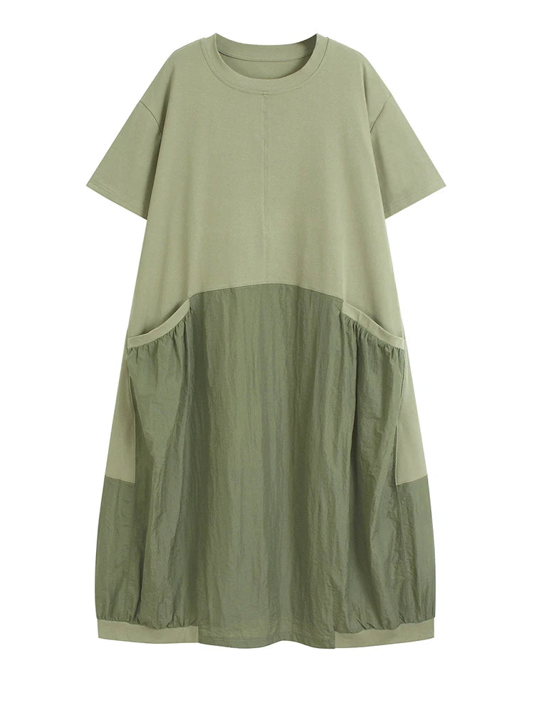 Minimalist Casual Midi Dress – Oversized Cotton Blend in Olive Green –  SimpleModerne