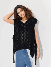 Casual Minimal Goth Romantic Knitted Shirt-Vest-SimpleModerne