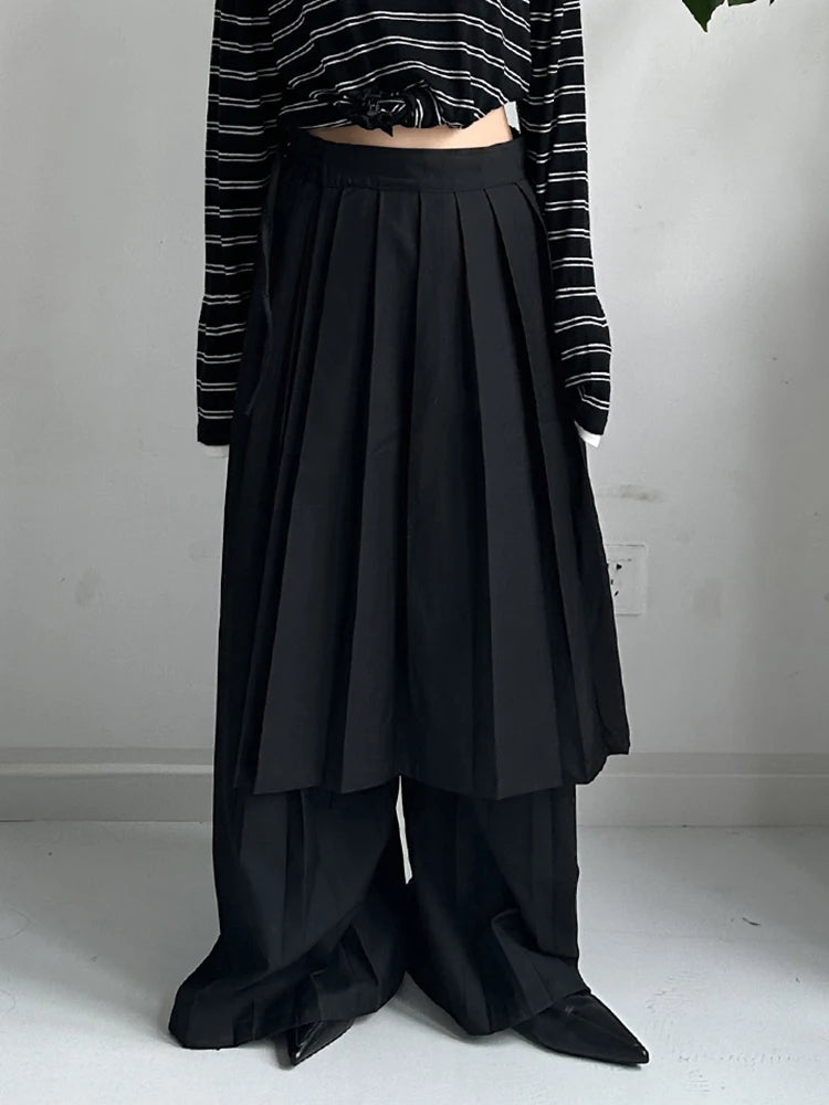 Pleated Overlay Wide-Leg Trousers-SimpleModerne