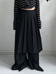 Pleated Overlay Wide-Leg Trousers-SimpleModerne