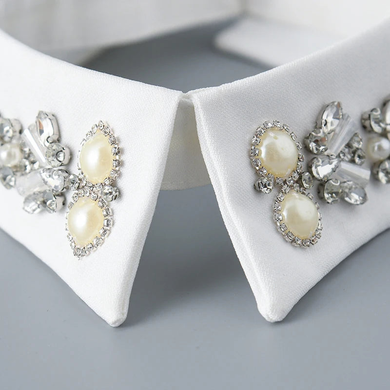 Embellished Detachable Collar – Minimal Gothic Pearl Accent-SimpleModerne