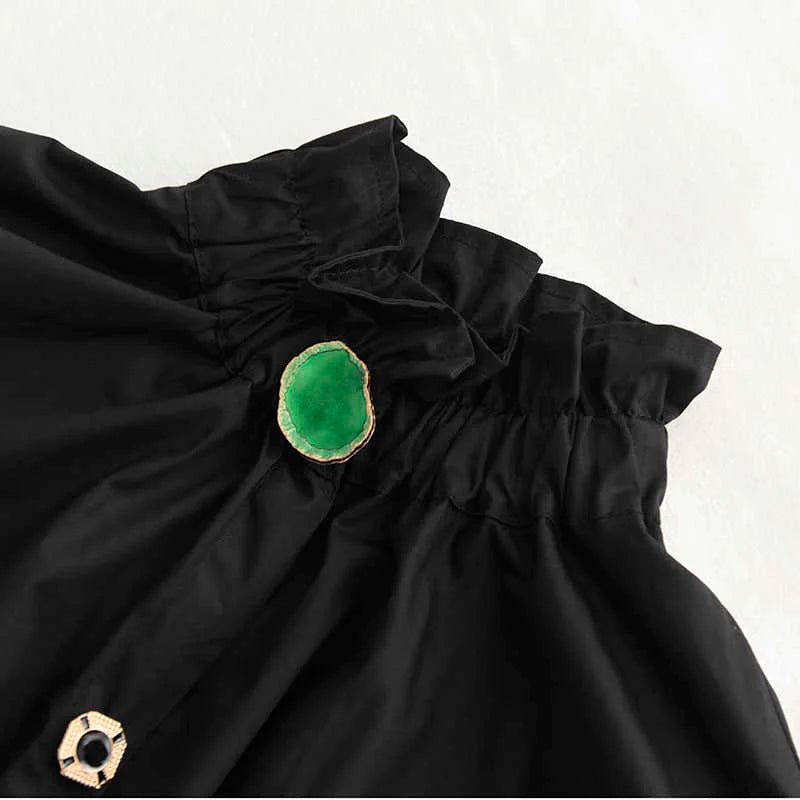 Ruffled Blouse with Decorative Buttons-SimpleModerne